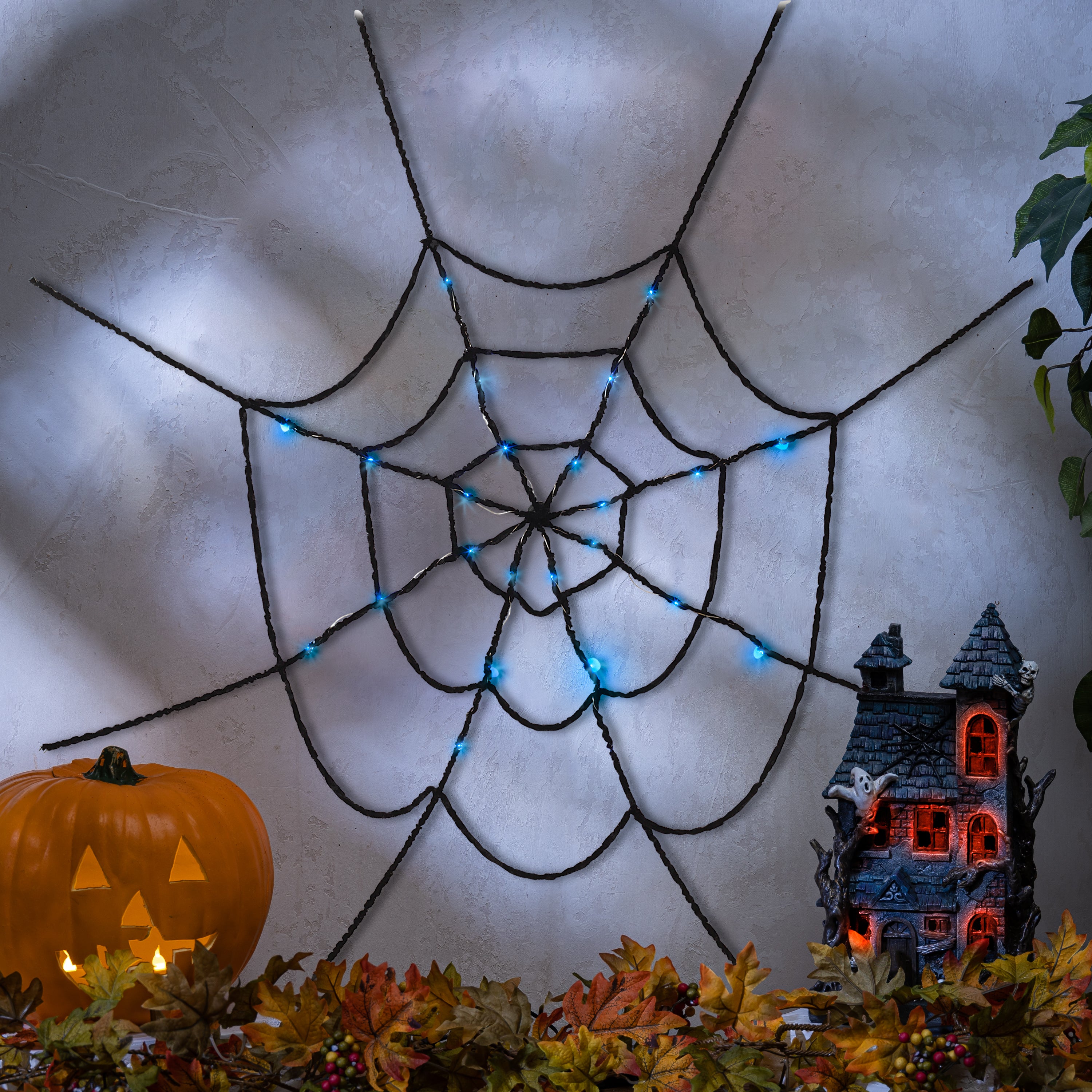 Set of 2 Lighted Spooky Halloween Spider Web, Battery Operated